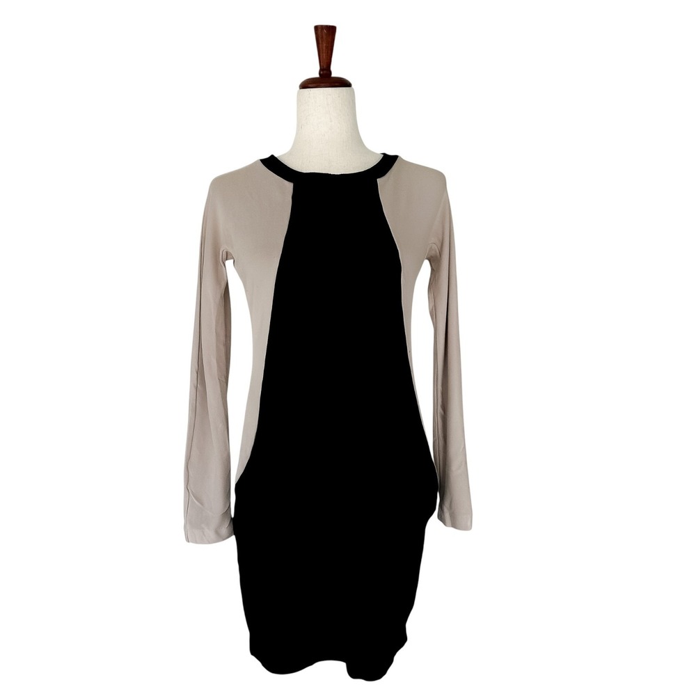 COS Collection of Style Dress Women's Medium Minimalist Stretch Midi Black Tan